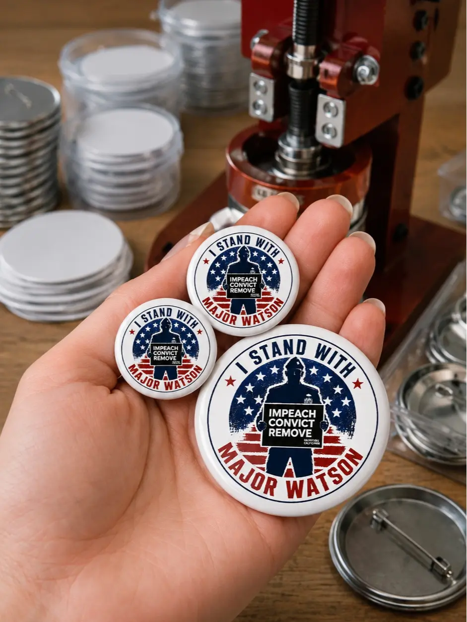 I Stand With Major Watson Button Pin, Impeach Convict Remove Button Pin, Freedom Button Pin