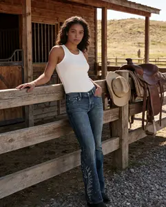 Women's Tuesday Low Rise Slim Bootcut Jeans 90s Western Vintage Mid Rise Bootcut Jeans Trendy Rhinestone Stretch Slim Curvy Wide Leg Denim Pants