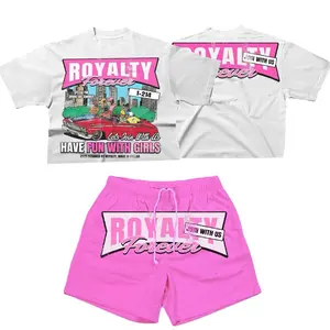 Royalty Summer Shortsets - White T-Shirt & Pink Mesh Shorts Set with "Royalty Forever" Graphic Design