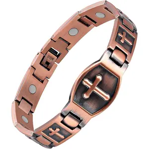 Copper Cross Magnetic Bracelet for Men, 99.99% Pure Copper Bracelet with 46 Magnets, Adjustable Men’s Fashion Jewelry Gift