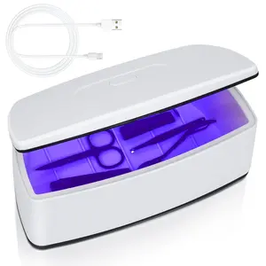 Nail Tools Sterilizer Double Tube Blue Light Clean Function USB Plug-In 1L Large Capacity for Nail Beauty Salon Tools Jewellery Glasses Mobile Phone Sterilizer White2