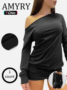 Women's Casual Fashion High-End Drop Shoulder Long Sleeve Top, Fitted, Spring & Fall Wear, Stylish Ladies' Clothing for Everyday, Knit