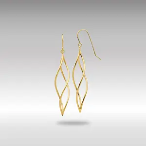 14K Gold Polished Long Twisted Dangle Earrings Model-TL832