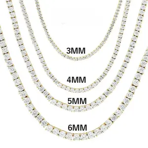 18K Gold Vacuum Plated Copper with 5A+ Sri Lanka Full Zircon 3-5mm Tennis Necklace Miami Italy Mexico & Micro Inspired for Women & Men Luxury Jewelry,Daily Wear,Casual Fashion,Gift Idea,Chicano,Classic,Hip Hop,Simple,Sporty Style