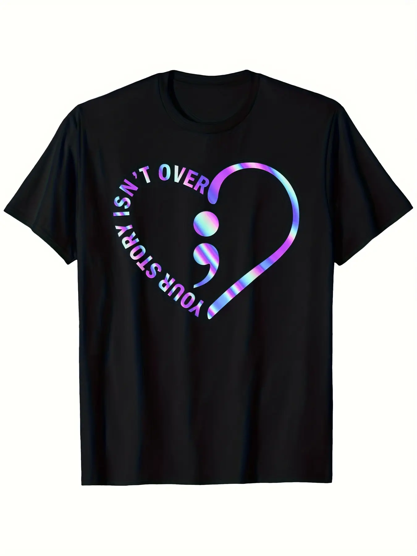 Men's Cotton Heavyweight Crewneck Short-Sleeve T-Shirt - Menswear Fashion Mental Health Awareness Tee with "Your Story Isn't Over Yet" Graphic, Suicide Prevention Ribbon Heart, Soft Casual Top