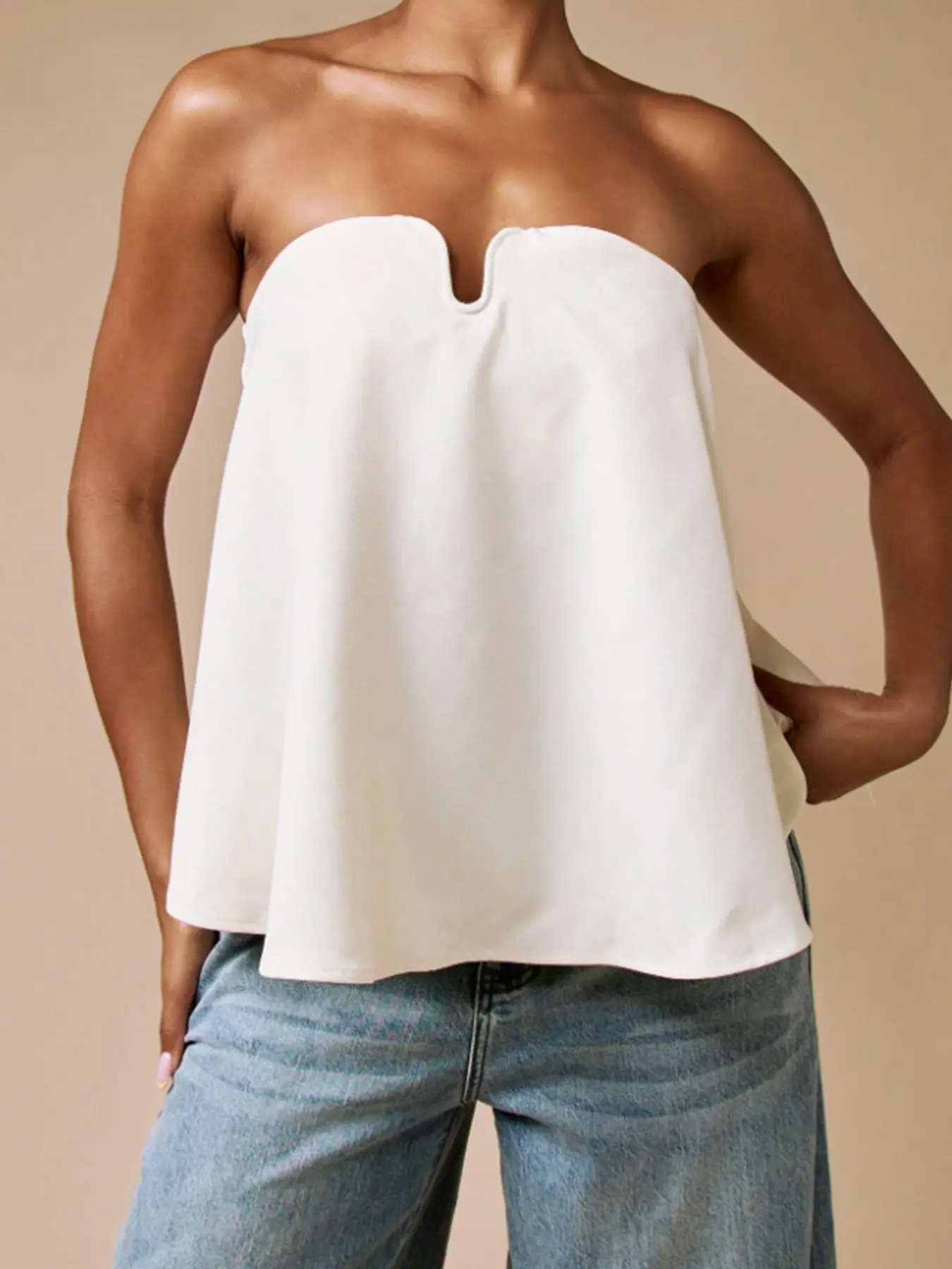 Women's Strapless Tank Top Solid Color Loose Summer Sleeveless Sexy Backless Short Top, Casual Fashion Retro Streetwear, Basic Versatile Vest Shirt