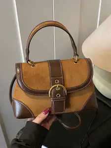 Retro minimalist classic single shoulder bag, niche horseshoe buckle design, double texture splicing commuting crossbody bag, small and delicate, elegant and versatile,suitable for commuting shopping and dating, etc., Handbag Shoulder Bag