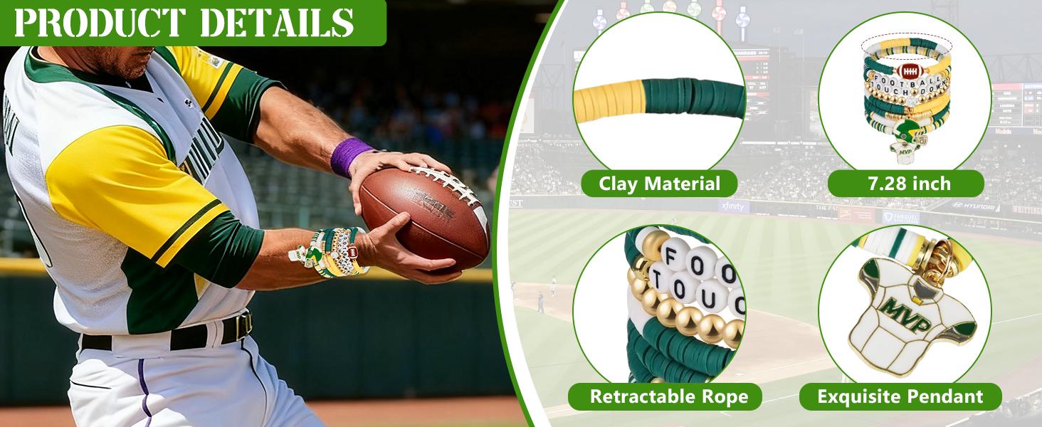 Game Day Football Bracelets for Women Men, Friendship Hypoallergenic Clay Beaded Stretch Bracelets,Stackable Sports Fans Charm Bangles,Football Mom Accessories Football Gifts