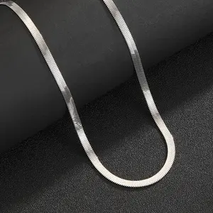 Minimalist Silver Snake Bone Chain – Thin Flat Herringbone Necklace for Layering & Casual Chic