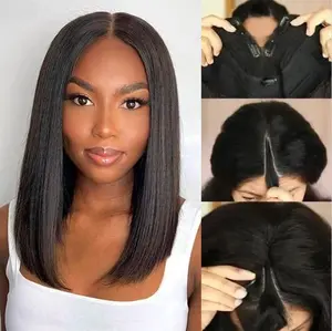 QVR Straight V Part Short Bob Human Hair Wig Realistic Hairline and Soft High-quality Hair