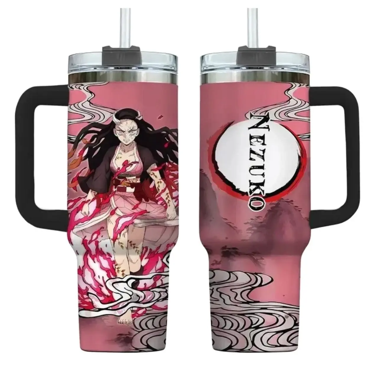 Nezuko Kamado Inspired 20oz/30oz/40oz Stainless Steel Tumbler – Double Wall Vacuum Insulated Travel Mug with Handle, Demon Slayer Anime Fan Gift