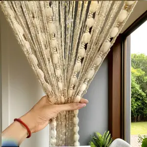 Door String Curtain Flat Silver Ribbon Thread with Shaggy Tassel Room Divider, 39"x79"
