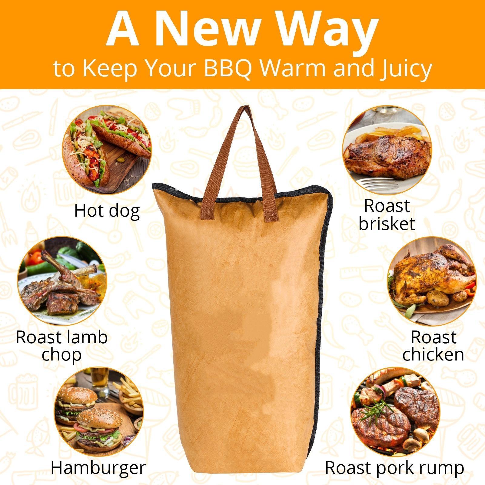 Heavy Duty BBQ Blanket for Resting Meat 5-Layer Insulated Meat Resting Bag with Wide Mouth Handle and Moisture Retention for Perfect Briskets Pork Shoulders Steaks Brown 21 Inch - YY