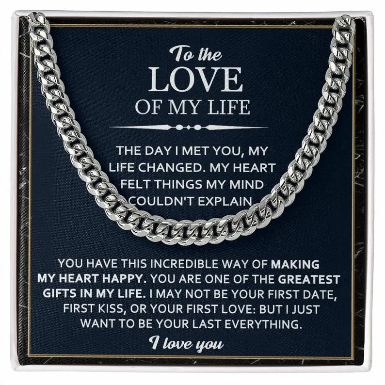 To My Man Necklace, Male Valentines Day gift, Male Gifts, To My Husband Box, Cuban Chain Necklace, Male Jewelry boyfriend