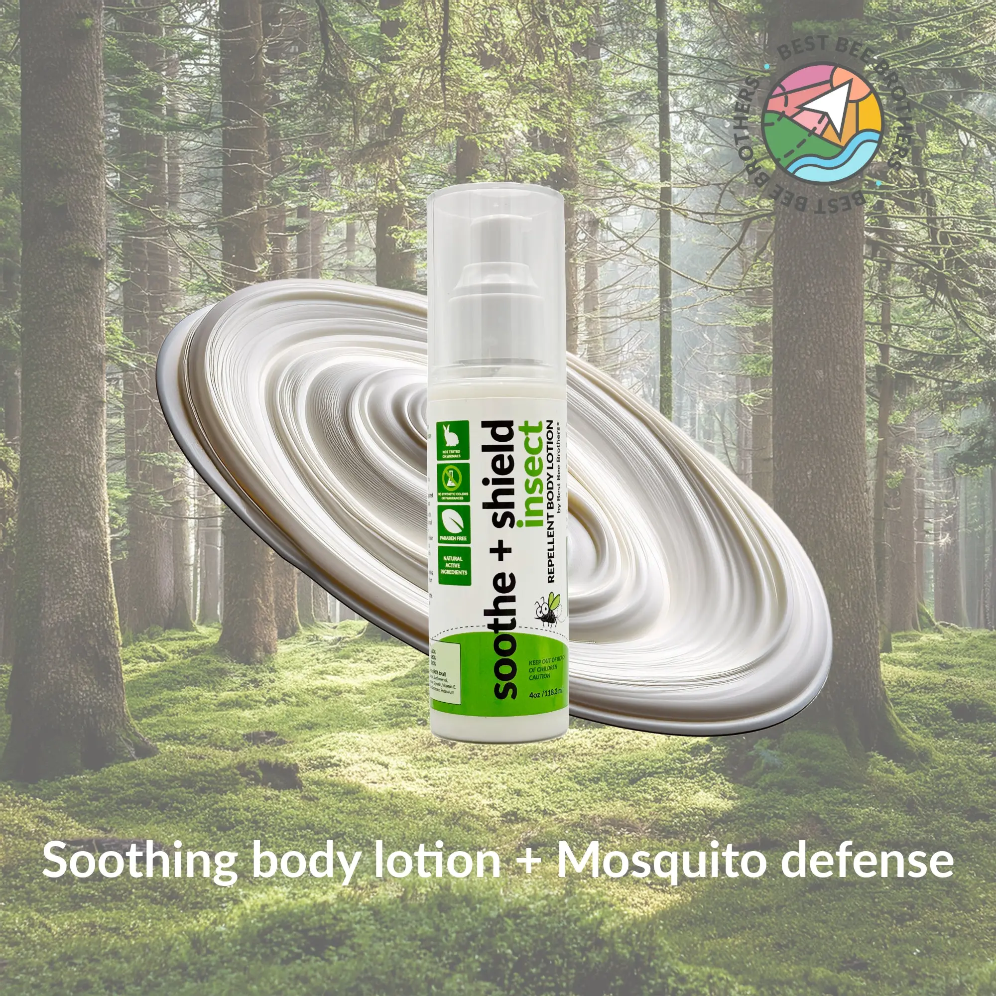 Best Bee Brothers Soothe + Shield Anti-Mosquito Repellent Body Lotion - Plant-Based Insect Protection Oil Blend with Peppermint, Lemongrass, Geranium Scent - Non-Greasy, Skin-Friendly Mosquito Repeller - 4 oz