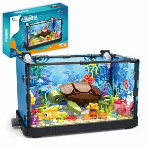 Nidonu-Fish Tank Building Block Set with Light，Aquarium，Marine Turtle, Building Block for Kids, Gift, Home Decor construction pvc free christmas toy