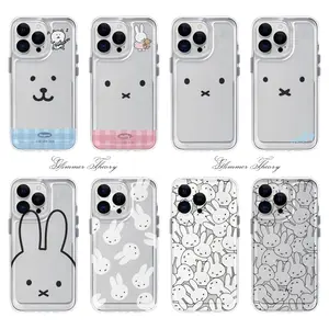 Cartoon Cute Rabbit Miffy Couple Artistic Phone Cases For iPhone 17 Promax Pro Air 16 Plus 15 14 13 12 11 Silicone Soft TPU Clear Transparent Shockproof Dustproof Protective Cover Shells Gift For Birthday Christmas Valentine