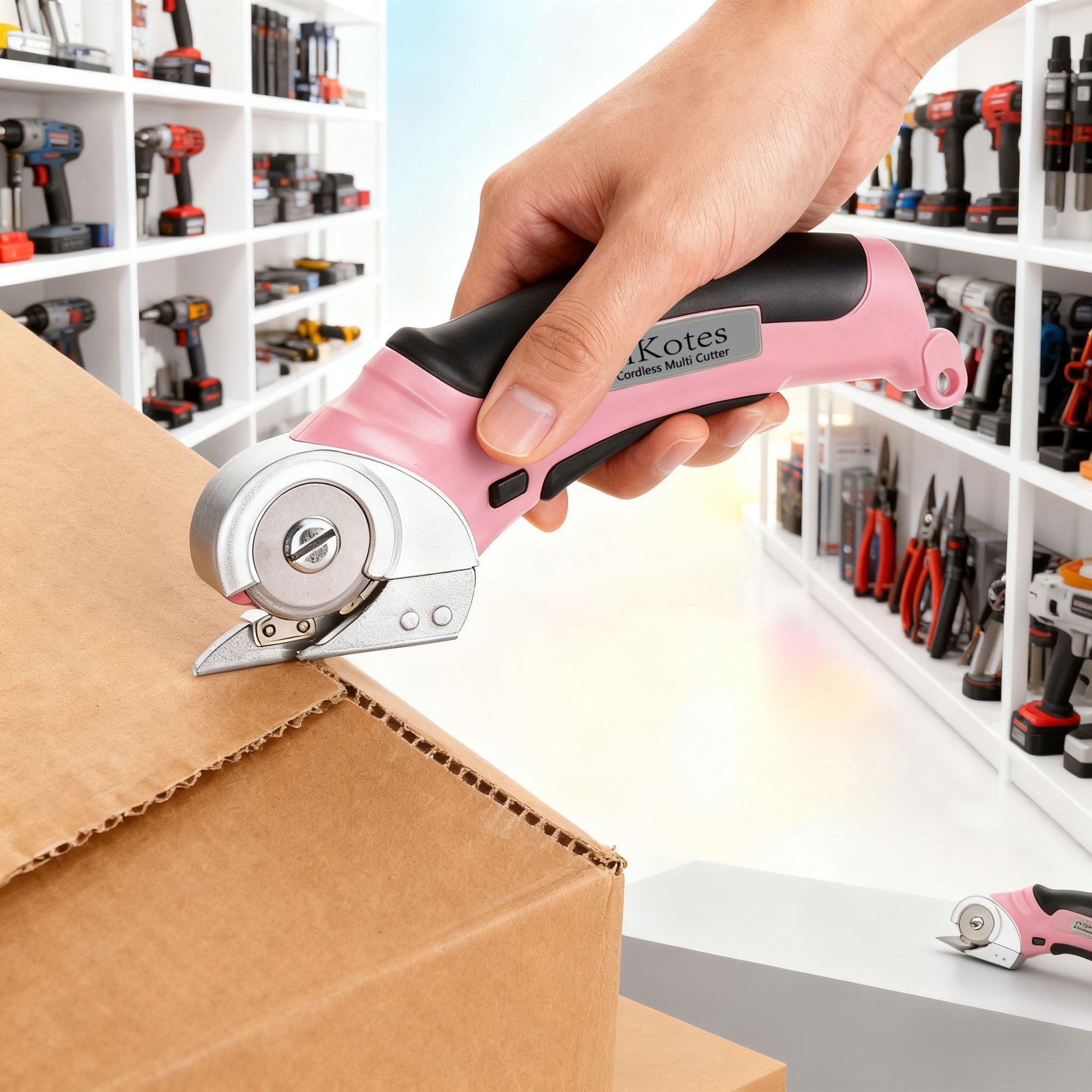 Cordless Electric Scissors, cardboard cutter Heavy Duty Cordless Shears with USB Rechargeable Battery 4V Safety Lock, Non-Slip Grip Cuts Denim, Wool, Leather, Carpet Cardboard, Plastic, 2000mAh, Pink