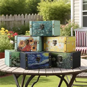 Vintage Scandinavian Floral Wooden Jewelry Box , Storage Box,Dust-Proof Multi-Use Storage Box, Tabletop Trinket Box, Wooden Tabletop Decorative Box with Lid, Vintage Style Tabletop Jewelry Box, Small Tabletop Jewelry Box