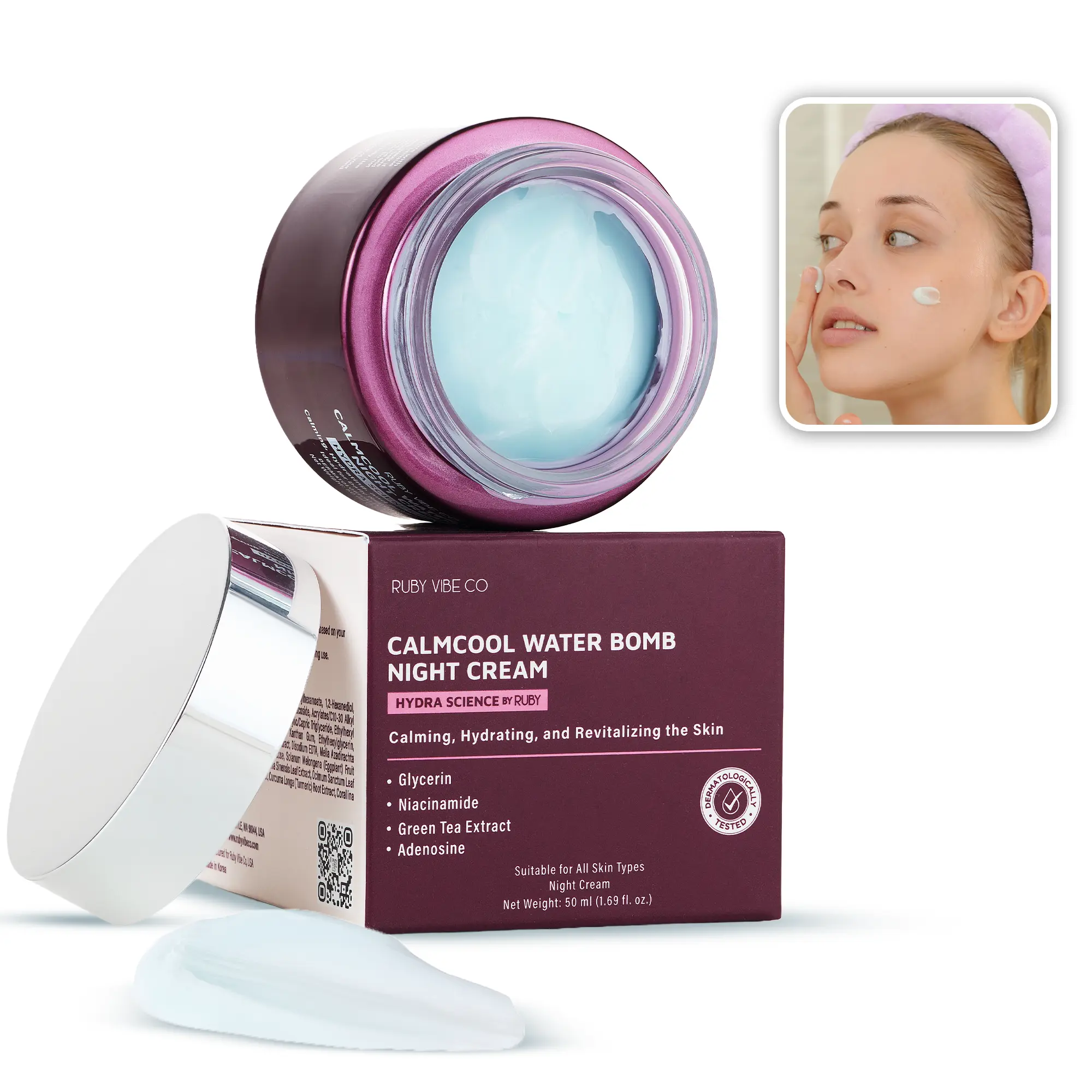 RUBY VIBE CO Daily Face Moisturizer Night Cream for Face, Hydrating Face Cream with Niacinamide & Green Tea, Lightweight Moisturizing Face Cream for Dry & Sensitive Skin, 1.69oz