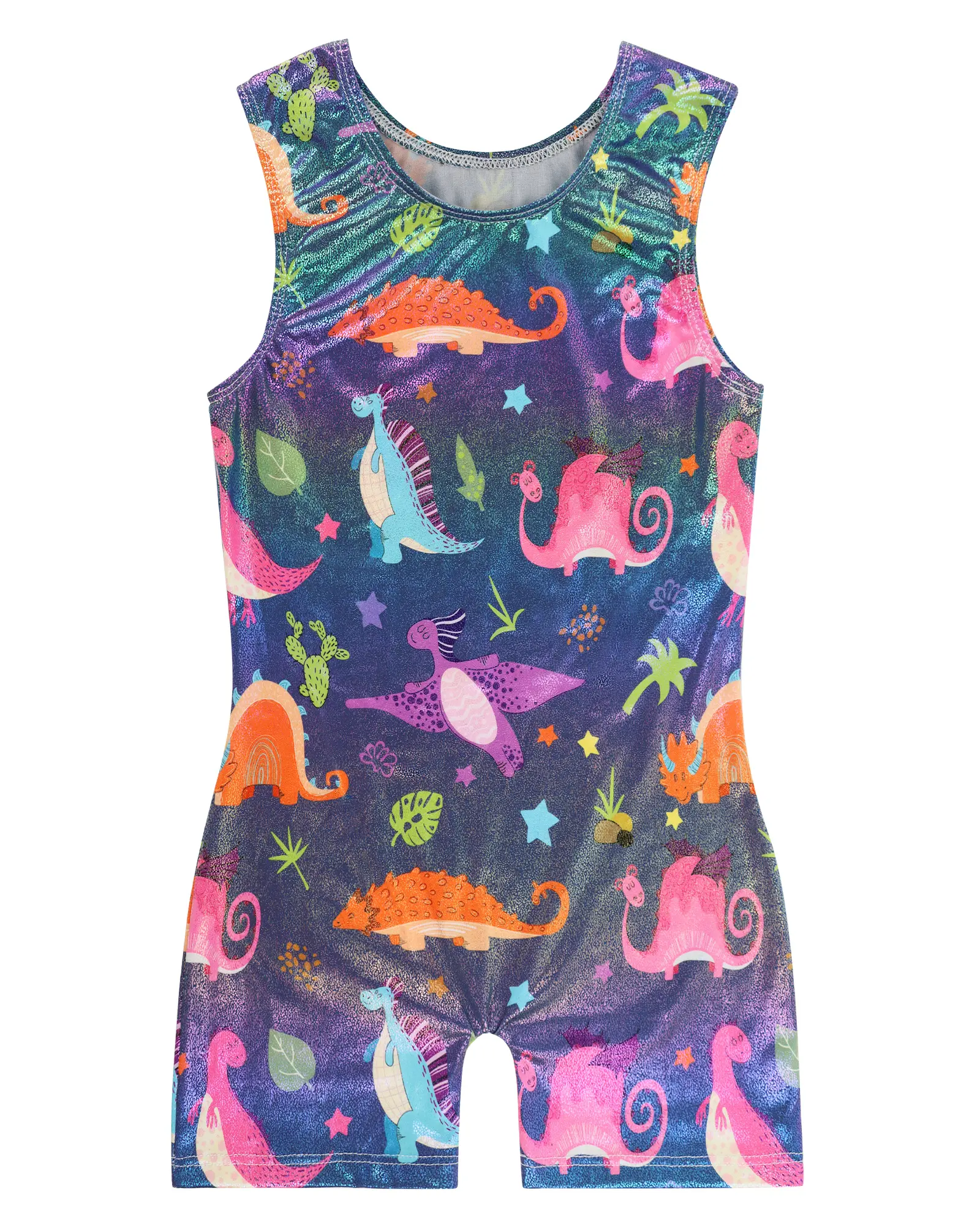 Girls' Sleeveless Fitted Dinosaur-Print Gymnastics Leotards - Comfortable Female Toddler Tumbling Biketards/Unitards for Birthday Party Sports & Outdoor Dancewear, 2 - 5 Years, No, Fashionable, Sparkle Finish