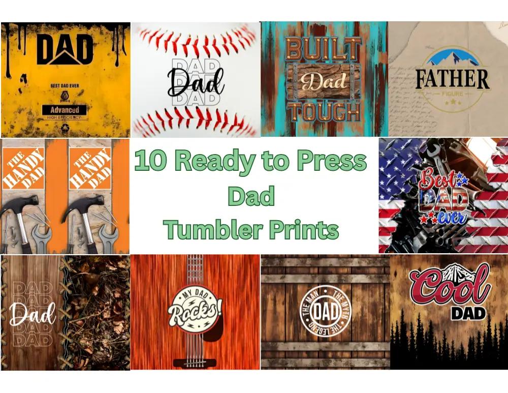 10 Pack Dad Tumbler Sublimation Prints Bundle | Ready to Press 20oz Skinny Tumbler Wraps | Father's Day Gifts | Funny, Cool Dad, Retro Designs for DIY Cups