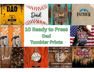 10 Pack Dad Tumbler Sublimation Prints Bundle | Ready to Press 20oz Skinny Tumbler Wraps | Father's Day Gifts | Funny, Cool Dad, Retro Designs for DIY Cups