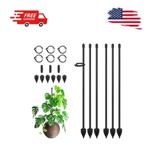 14 Inch Plant Support Stakes with Clips, Tall Adjustable (6 PCS, Black)