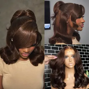 13x4 Lace Frontal Bob Body Wave Wig Chocolate Brown Bob Wig Human Hair 180 Density HD Lace Front Wigs Human Hair Bob Wigs for Women Pre Plucked