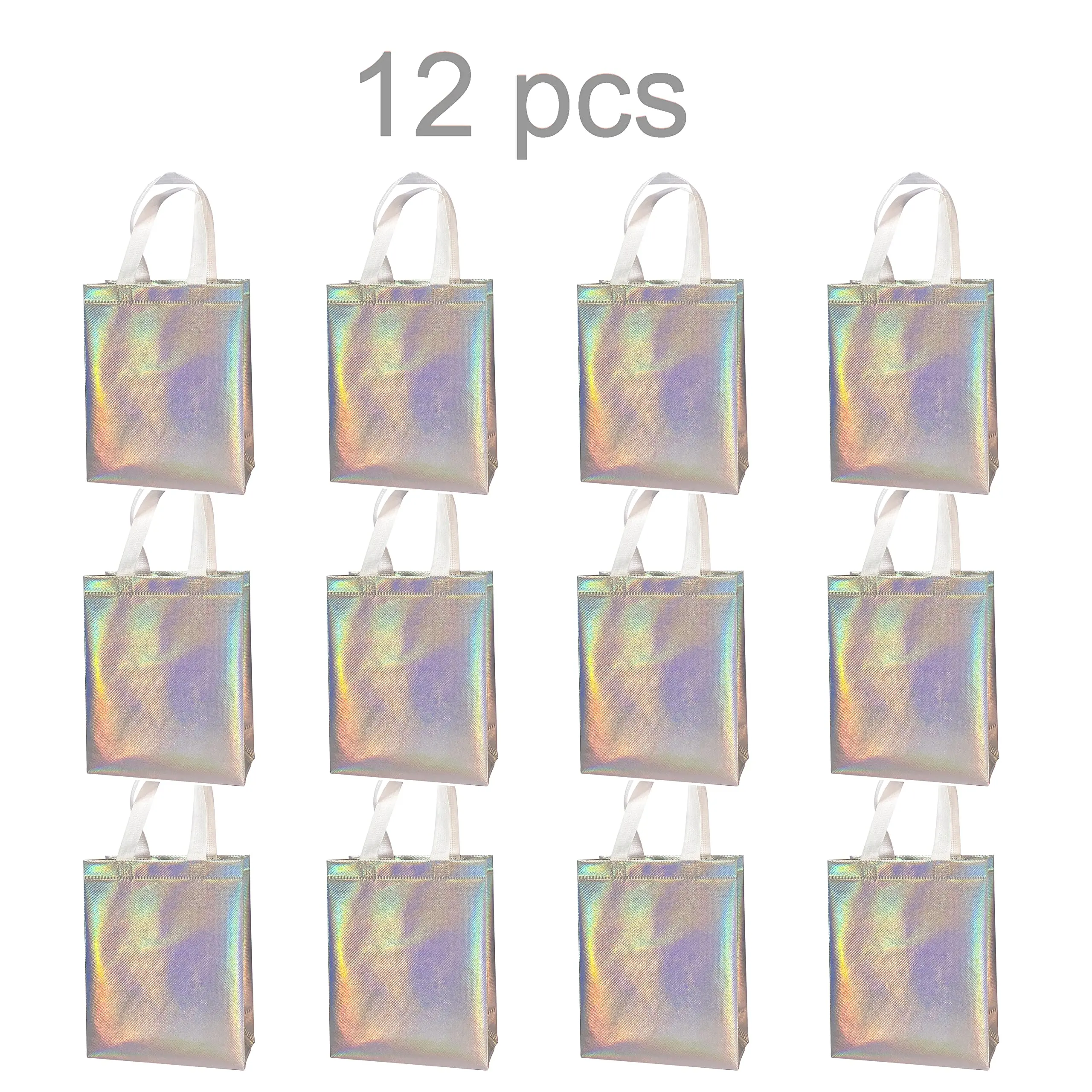 12 Pack Holographic Non-Woven Gift Bags Set,Vibrant Rainbow Foil Finish & Stylish,Ideal for Shopping or Gift Purposes,with Durable Handles,Halloween Christmas Party Fathersdaygift,Hand Tools Kits