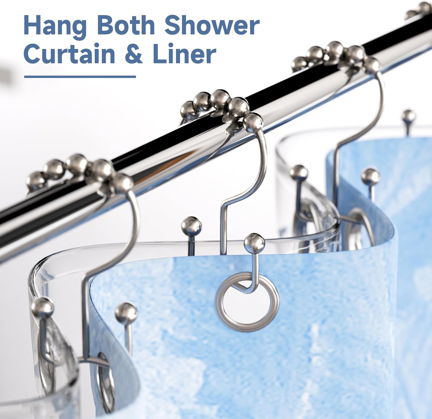 Shower Curtain Hooks Rings, Rust Resistant Metal Double Glide Shower Hooks Rings for Bathroom Shower Rods Curtains, Set of 12 Hooks - Nickel Shower Curtain Hooks Rings, Rust Resistant Metal Double Glide Shower Hooks Rings for Bathroom Shower Rods Curtains, Set of 12 Hooks - Nickel