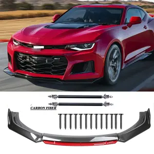 For Chevrolet Camaro LT SS R Carbon/Red Front Bumper Lip Splitter Strut Rods Kit