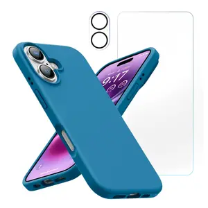 Entronix Bundle Compatible with iPhone 16 Plus - Liquid Silicone Case, 1 Clear Screen Protectors & 1 Camera Lens Protectors