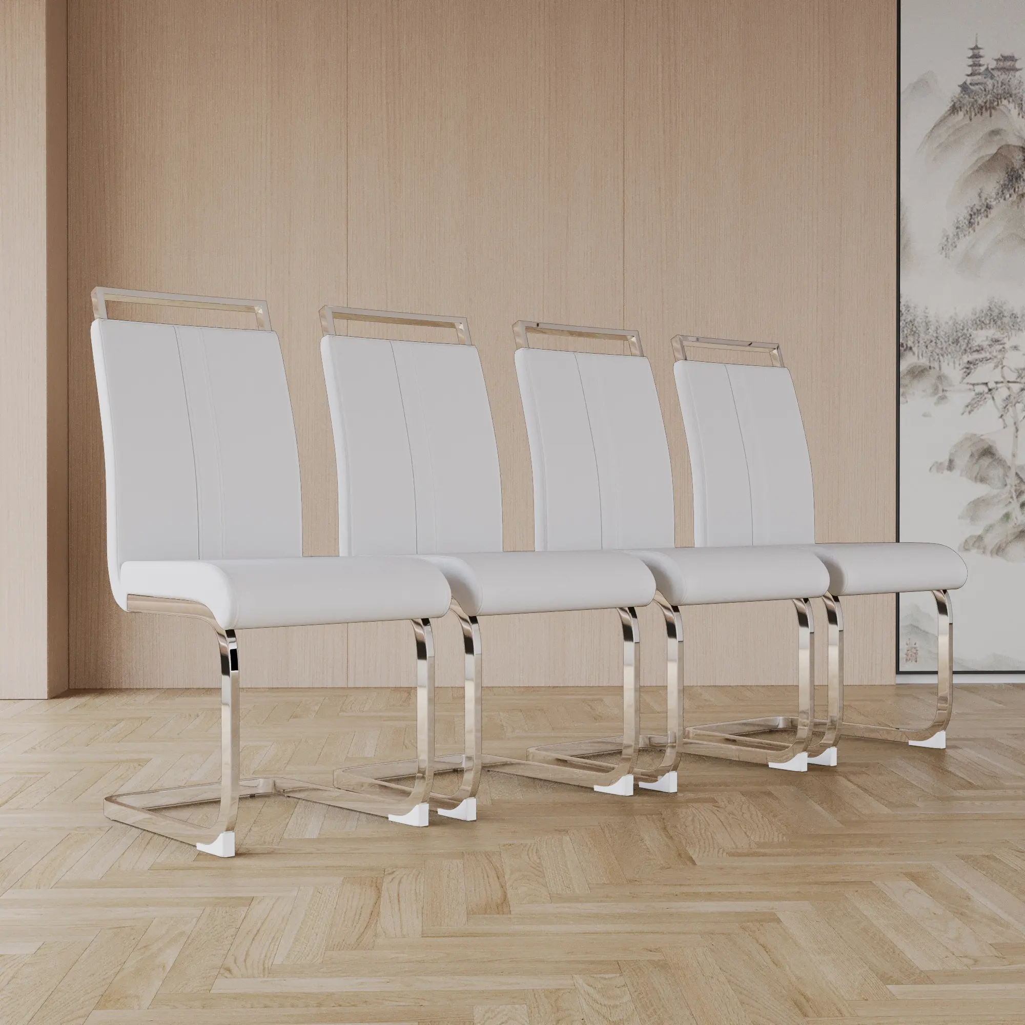Modern Dining Chairs,PU Faux Leather High Back Upholstered Side Chair Leaning Chair Vanity Chair with C-shaped Tube Metal Legs for Dining Room Kitchen Vanity Patio Club Guest Office  Kitchen Vanity Patio Club Guest Office Chair room chair Sturdy