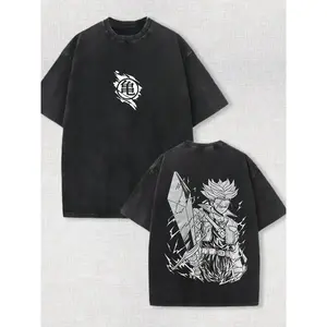 Trunks Kame Symbol Graphic Washed Oversized T Shirt Vintage Black Cotton Heavyweight Anime Streetwear Top For Men Women Casual Saiyan Sword Style Tee