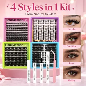 4 Styles Upgrade  Ultra/Mega/ Dramatic/Volume/ Lash Clusters  Gift Packs, WaterProof Lashes Eyelash Clusters Extensions with  for Beginners and Proficient, DIY at Home Easily，Extension Soft comfortable Easy Apply Natural Look for Makeup gift Lash Clusters