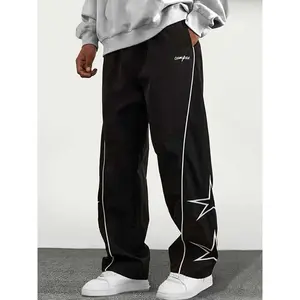 Men's Loose Fit Striped Patchwork Casual Pants - Broad-Leg, Chic, Fashion, Breathable Styles with Functional Pockets, Western-Inspired for Outdoor Activities, Broad-Leg Men's Pants, Chic Men's Pants