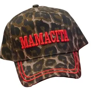 Mamacita Leopard Vintage Trucker Hat with Red Stripe Bill, 3D Puff Embroidery, Unisex Adjustable Snapback Hat, Casual Everyday Cap (KENZ KUSTOMZ)