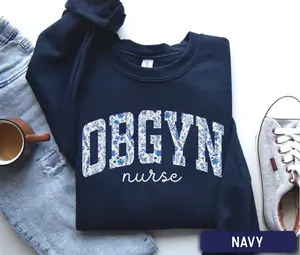 OBGYN Nurse Short Sleeve T-SHIRT / Sweatshirt , Blue Floral OB High Risk Nurse Crewneck, Obstetrics rn Gift, OB Nurse Appreciation Sweater, rn nurse shirt