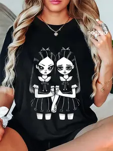 100% Cotton Creepy Cute Revenge And Sorrow Sister Twins Lurk In The Dark T-Shirt