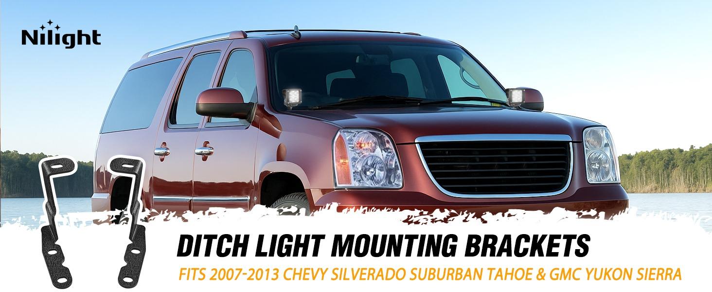 Nilight Ditch Light Brackets Auxiliary Offroad Work LED Pod A-Pillar Hood Mounts Compatible with 2007-2013 GMC Yukon Sierra & Chevy Suburban Tahoe Silverado