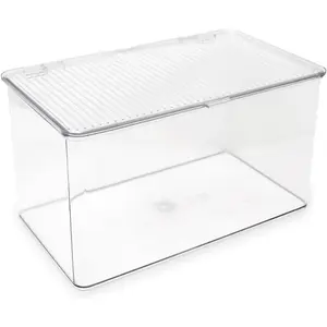 Large Stackable Organizer Bin 10.75 x 6.5 x 6.1 w Hinged Lid Clear Storage Box Home Office School Fridge Bathroom Kitchen Pantry Container BPAFree Food Safe (Large Clear)
