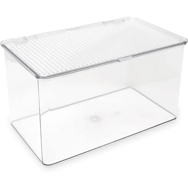 Large Stackable Organizer Bin 10.75 x 6.5 x 6.1 w Hinged Lid Clear Storage Box Home Office School Fridge Bathroom Kitchen Pantry Container BPAFree Food Safe (Large Clear)