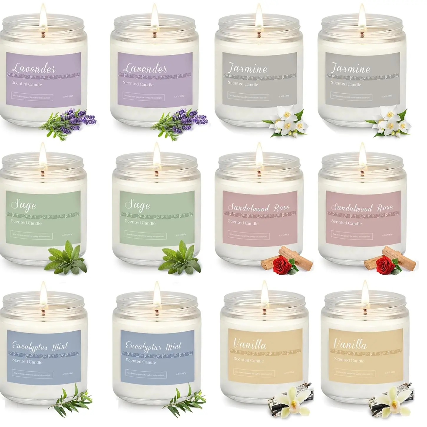 12-Pack Natural Wax Aromatherapy Scented Candles Gift Set with Gift Box, Featuring Vanilla, Lavender Jasmine Scents, Home Aromas Candles for Home Decor & Relaxation