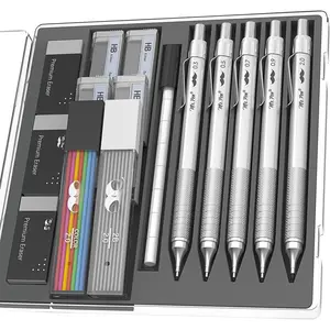 - Professional Metal Mechanical cil Set with Lead Refills & Erasers, 5 Pack, 5 Sizes, 0.3, 0.5, 0.7, 0.9 & 2mm, 6x Tubes HB, 2B & Colored Lead Refills for School Supplies, Drawing, Sketching