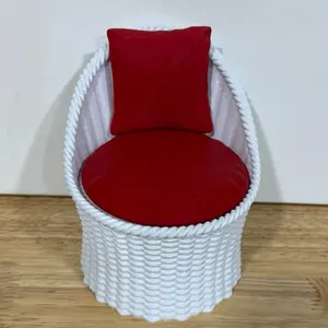 Handmade 3D Printed Wicker Chair with back Red pillow and cushion All plastic 1/6 scale chair 3D printed -No doll-