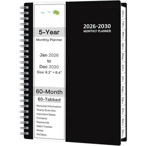 Monthly Planner 2026-2030, 5-Year Calendar Planner 2026-2030, Jan 2026 - Dec 2030, 6.2 x 8.4 In, Ruled Spread, Flexible Cover, Spiral Wirebound, Pocket, 60 Coated Monthly Tabs, Notes & Habit