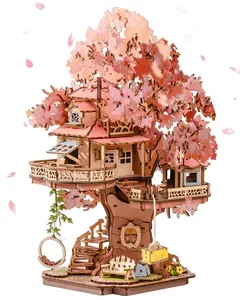 Robotime Rolife Sakura Tree House 3D Wooden Puzzle Model Kit with Swing Stairs Perfect Christmas Home Decor DIY Gift for Adults