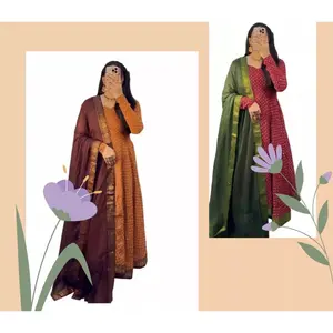 INDIAN FANCY RAYON PRINTED LACE WORK GOWN WITH DUPATTA SIZE L