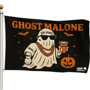 Funny Ghost Malone Halloween Flag - "Ghost Malone" Ghost Party Banner | Spooky Halloween Decor for Garage, Dorm, or Party | Large 3x5 Camping Wall